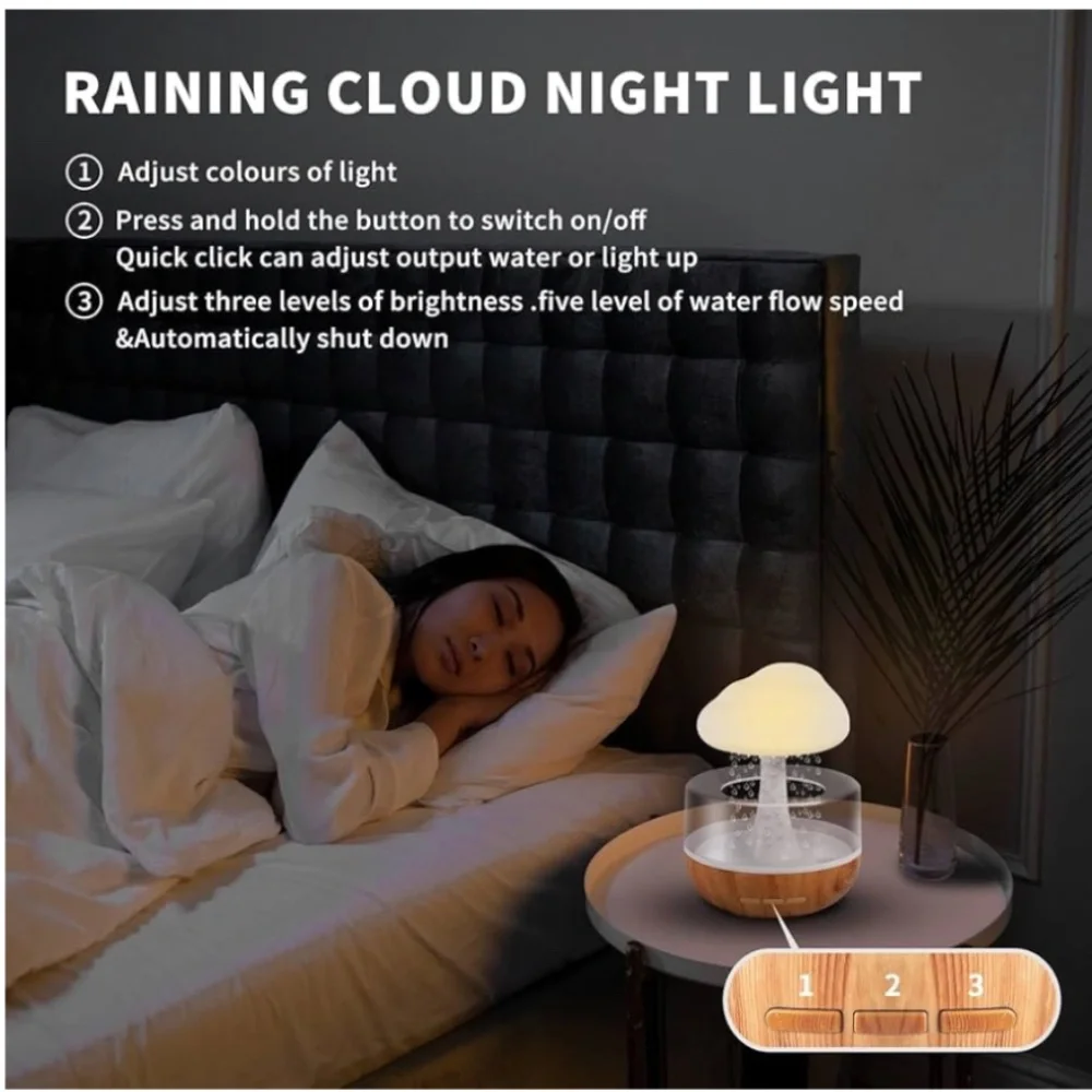 Zen Raining Cloud Night Light Aromatherapy Essential Oil Diffuser